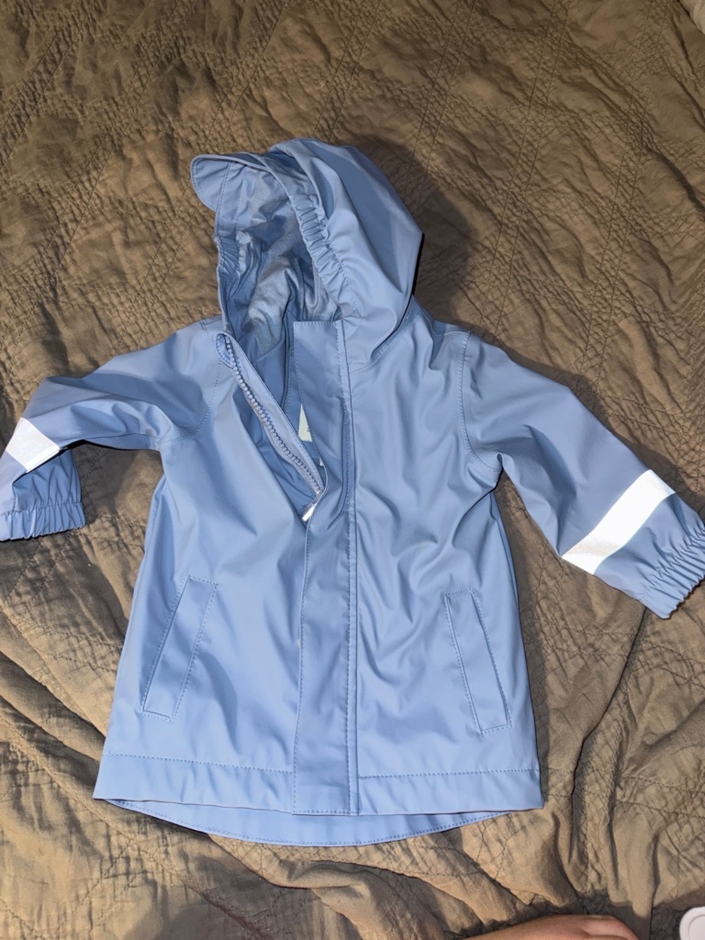 Cat & Jack Light Blue Hooded Raincoat with Reflective Accents